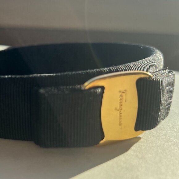 Ferragamo Black Vara Bow Headband Gold Plate Grosgrain - MINT main image 8
